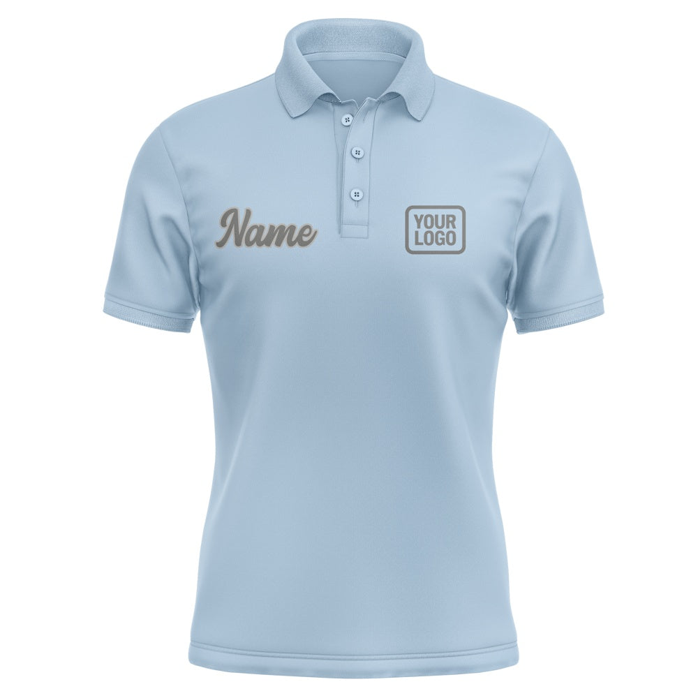 Custom Light Blue Dark Grey Short-Sleeve Polo Shirt