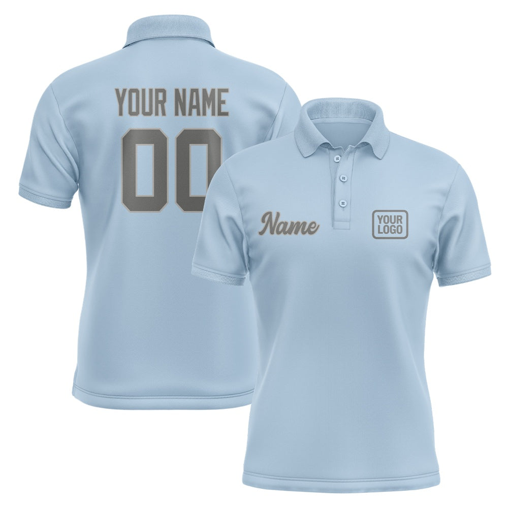 Custom Light Blue Dark Grey Short-Sleeve Polo Shirt