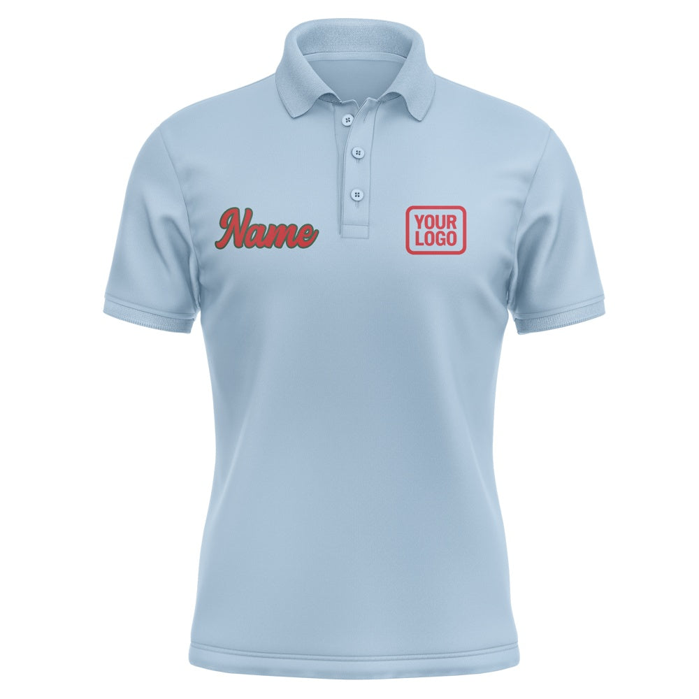 Custom Light Blue Red Short-Sleeve Polo Shirt