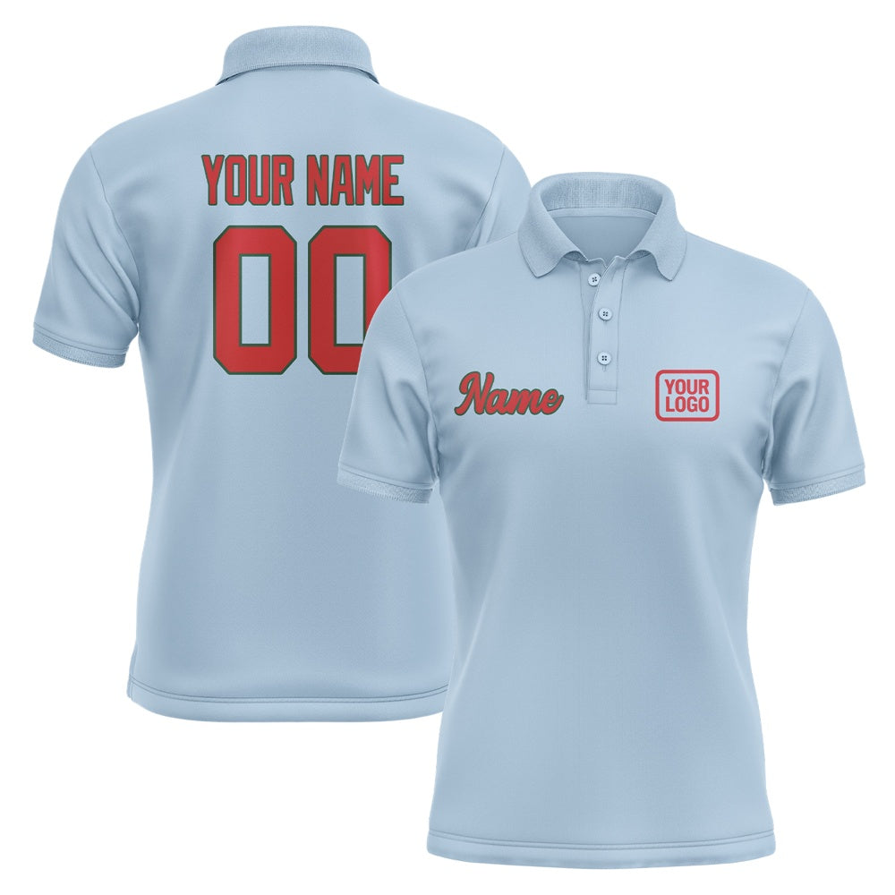Custom Light Blue Red Short-Sleeve Polo Shirt