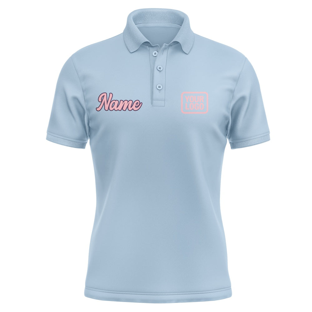Custom Light Blue Light Pink Short-Sleeve Polo Shirt