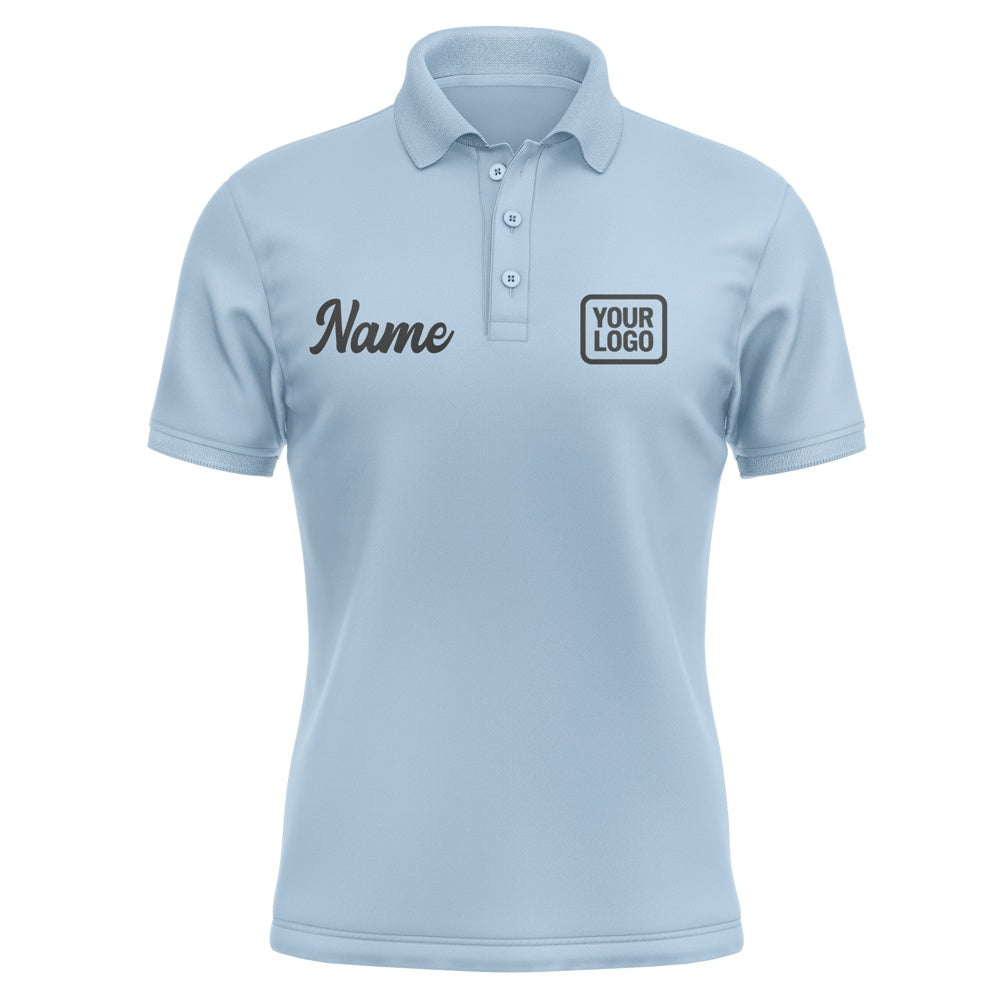 Custom Light Blue Black Short-Sleeve Polo Shirt