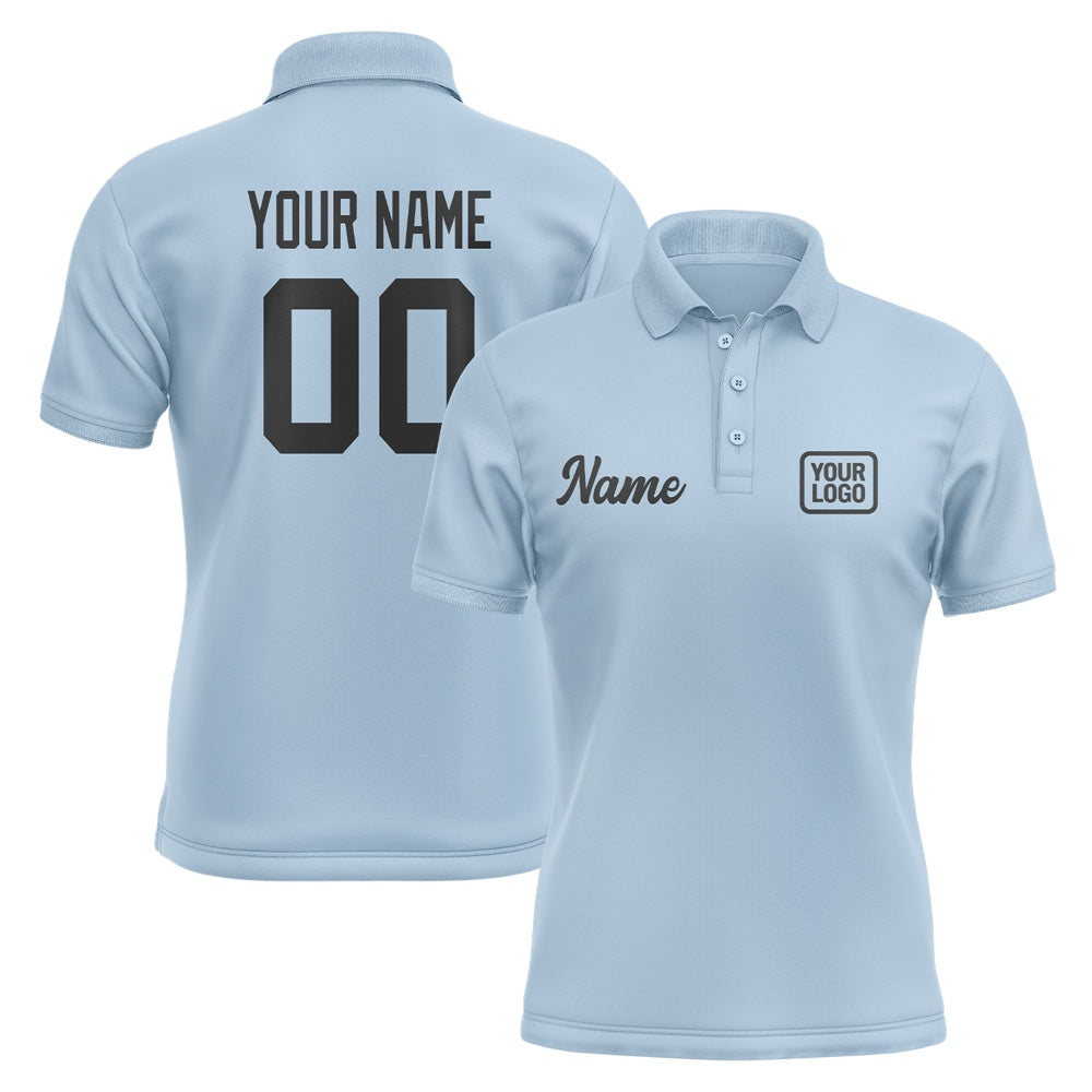 Custom Light Blue Black Short-Sleeve Polo Shirt