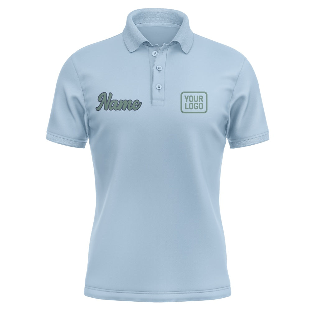 Custom Light Blue Blue Green Short-Sleeve Polo Shirt