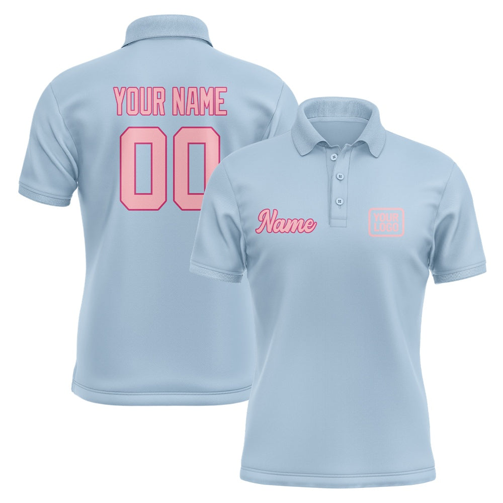 Custom Light Blue Light Pink Short-Sleeve Polo Shirt