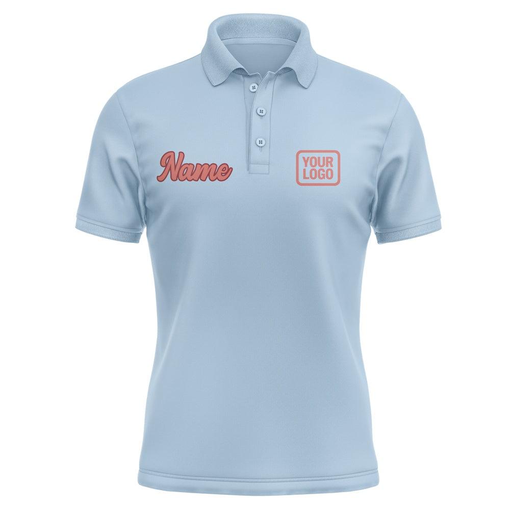 Custom Light Blue Copper Rose Short-Sleeve Polo Shirt