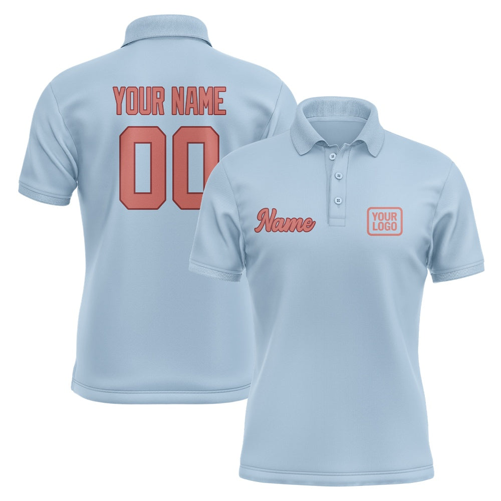 Custom Light Blue Copper Rose Short-Sleeve Polo Shirt
