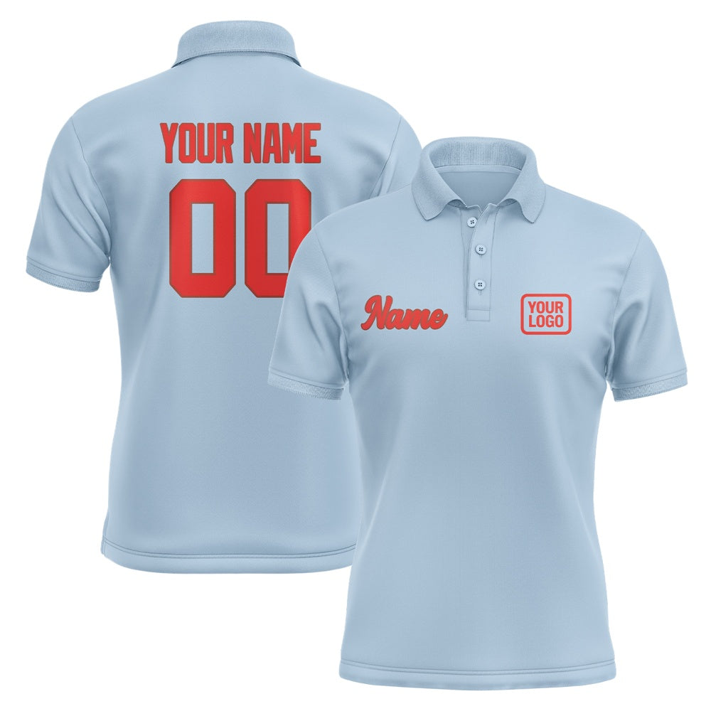 Custom Light Blue Orange Red Short-Sleeve Polo Shirt
