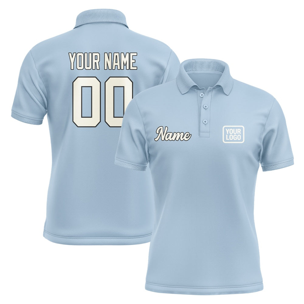 Custom Light Blue Cream Short-Sleeve Polo Shirt