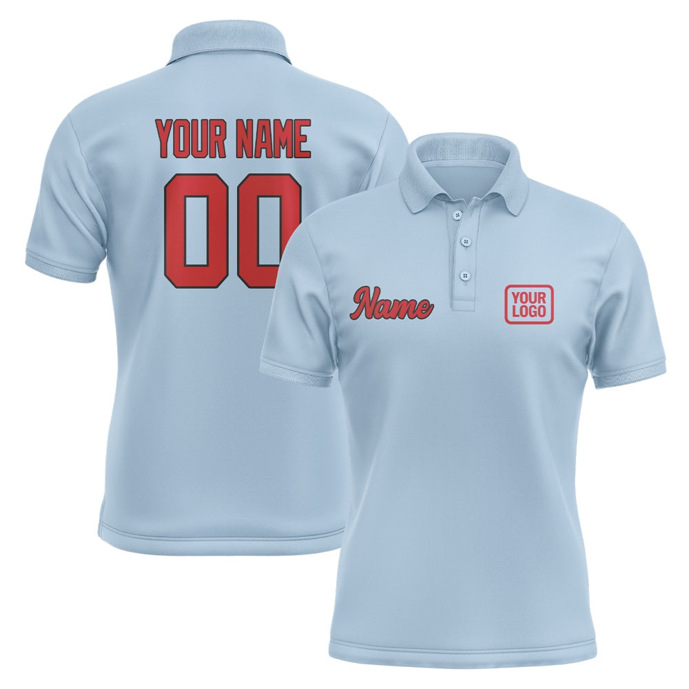 Custom Light Blue Red Short-Sleeve Polo Shirt