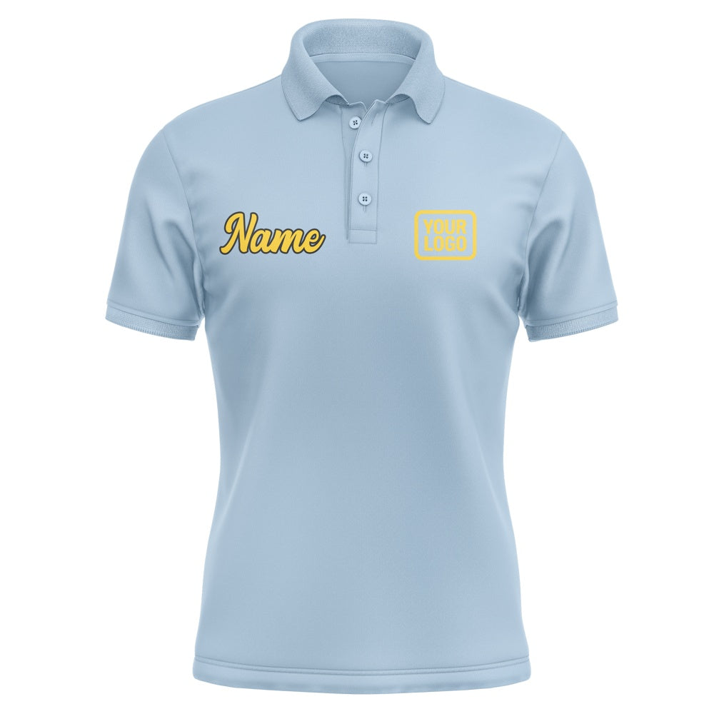 Custom Light Blue Gold Short-Sleeve Polo Shirt