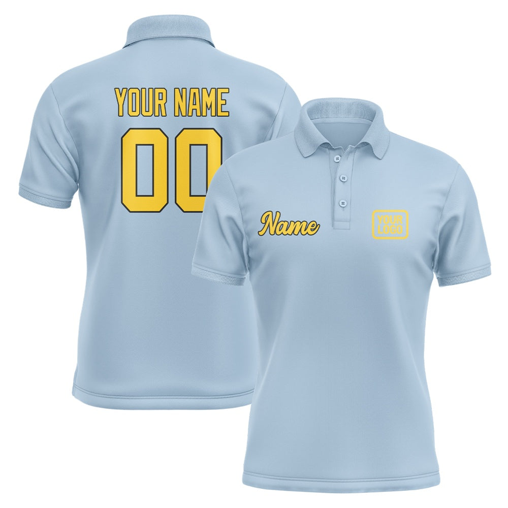 Custom Light Blue Gold Short-Sleeve Polo Shirt