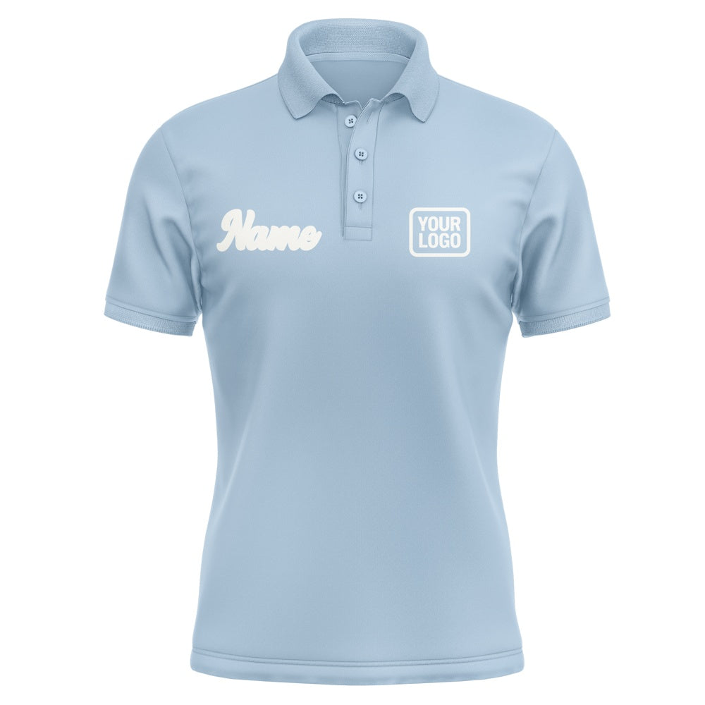 Custom Light Blue White Short-Sleeve Polo Shirt