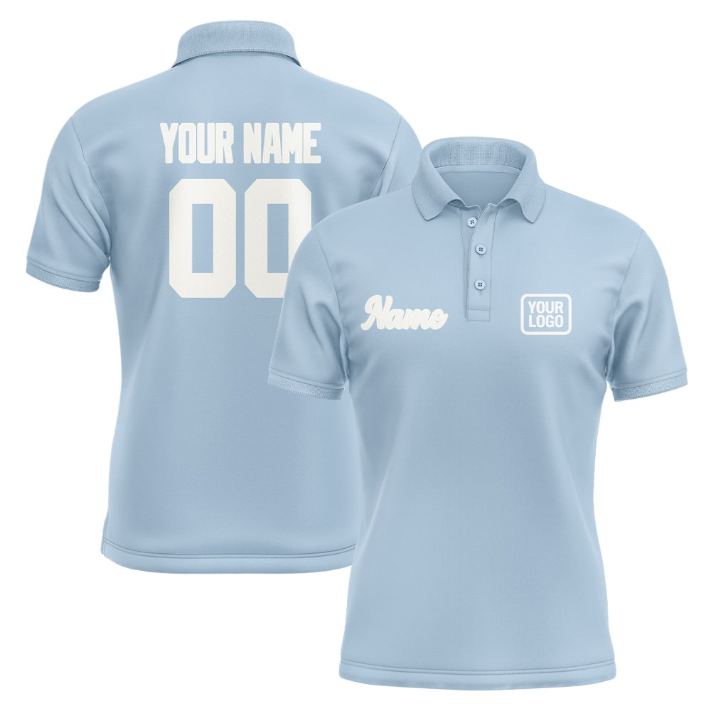 Custom Light Blue White Short-Sleeve Polo Shirt