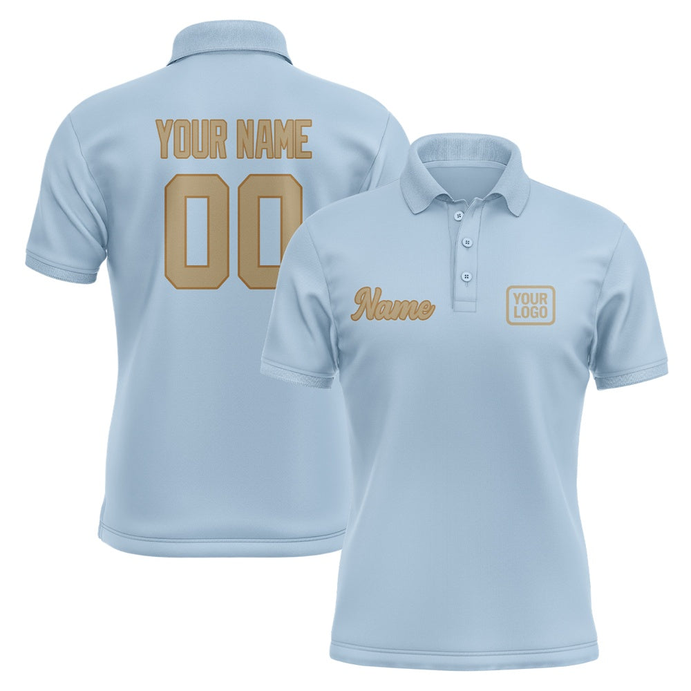 Custom Light Blue Light Khaki Short-Sleeve Polo Shirt