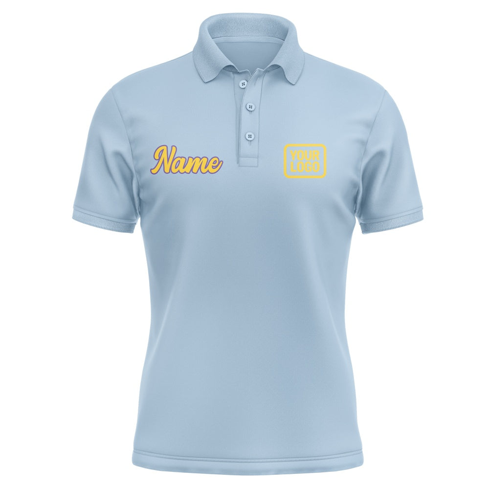 Custom Light Blue Gold Short-Sleeve Polo Shirt
