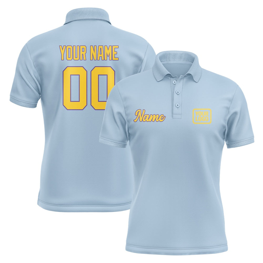 Custom Light Blue Gold Short-Sleeve Polo Shirt