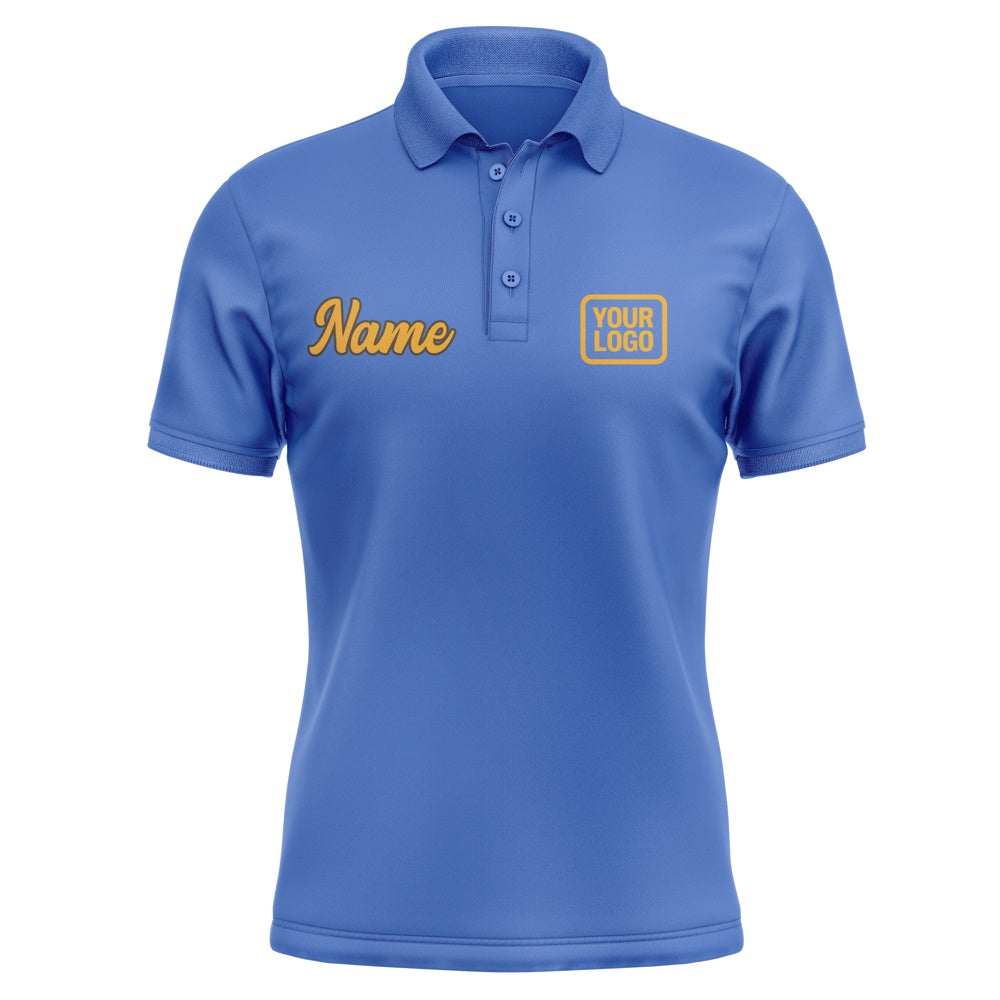 Custom Sky Blue Yellow Short-Sleeve Polo Shirt