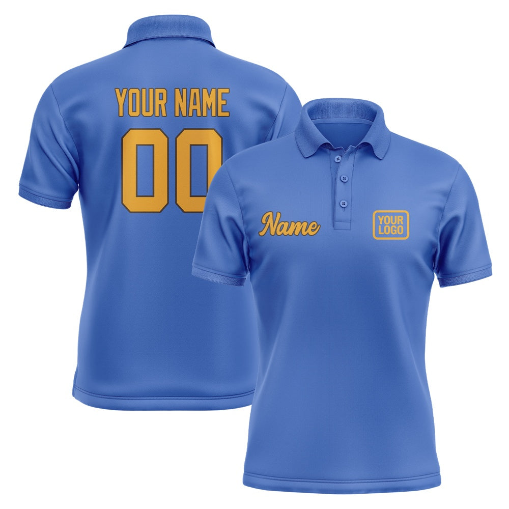 Custom Sky Blue Yellow Short-Sleeve Polo Shirt