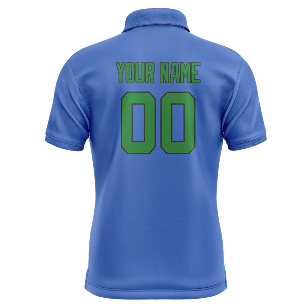 Custom Sky Blue Emerald Green Short-Sleeve Polo Shirt