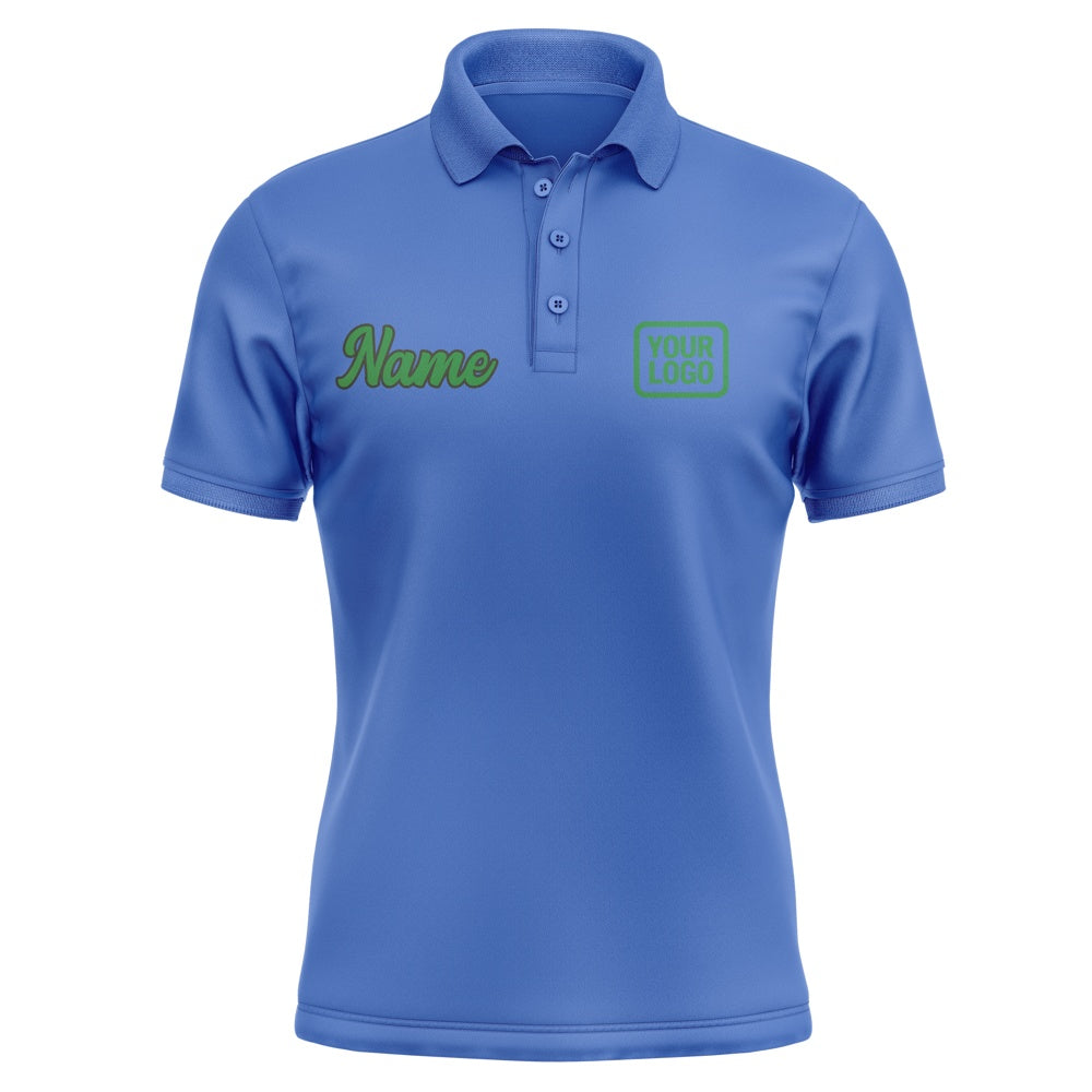 Custom Sky Blue Emerald Green Short-Sleeve Polo Shirt