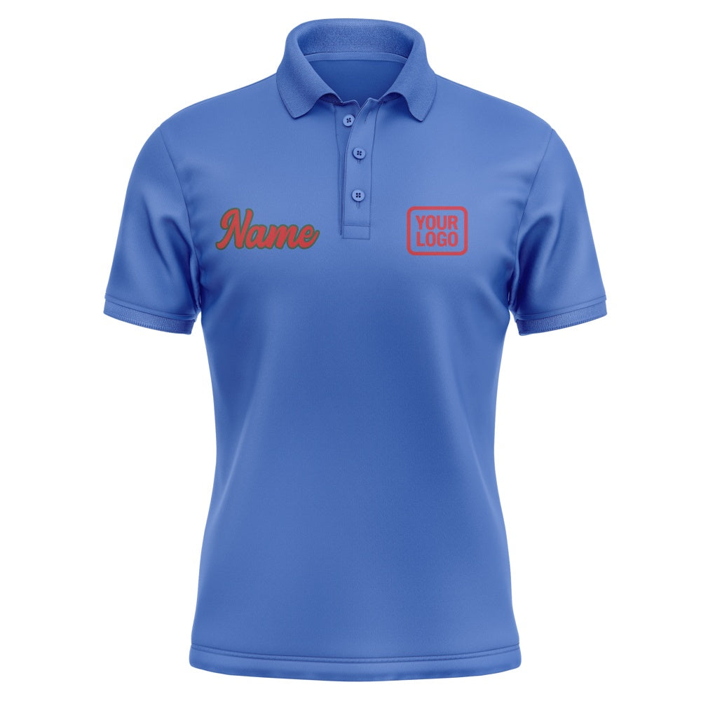 Custom Sky Blue Red Short-Sleeve Polo Shirt