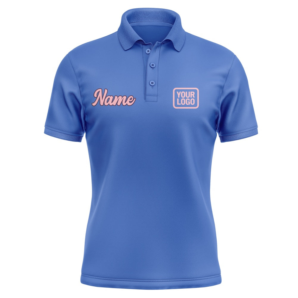 Custom Sky Blue Light Pink Short-Sleeve Polo Shirt