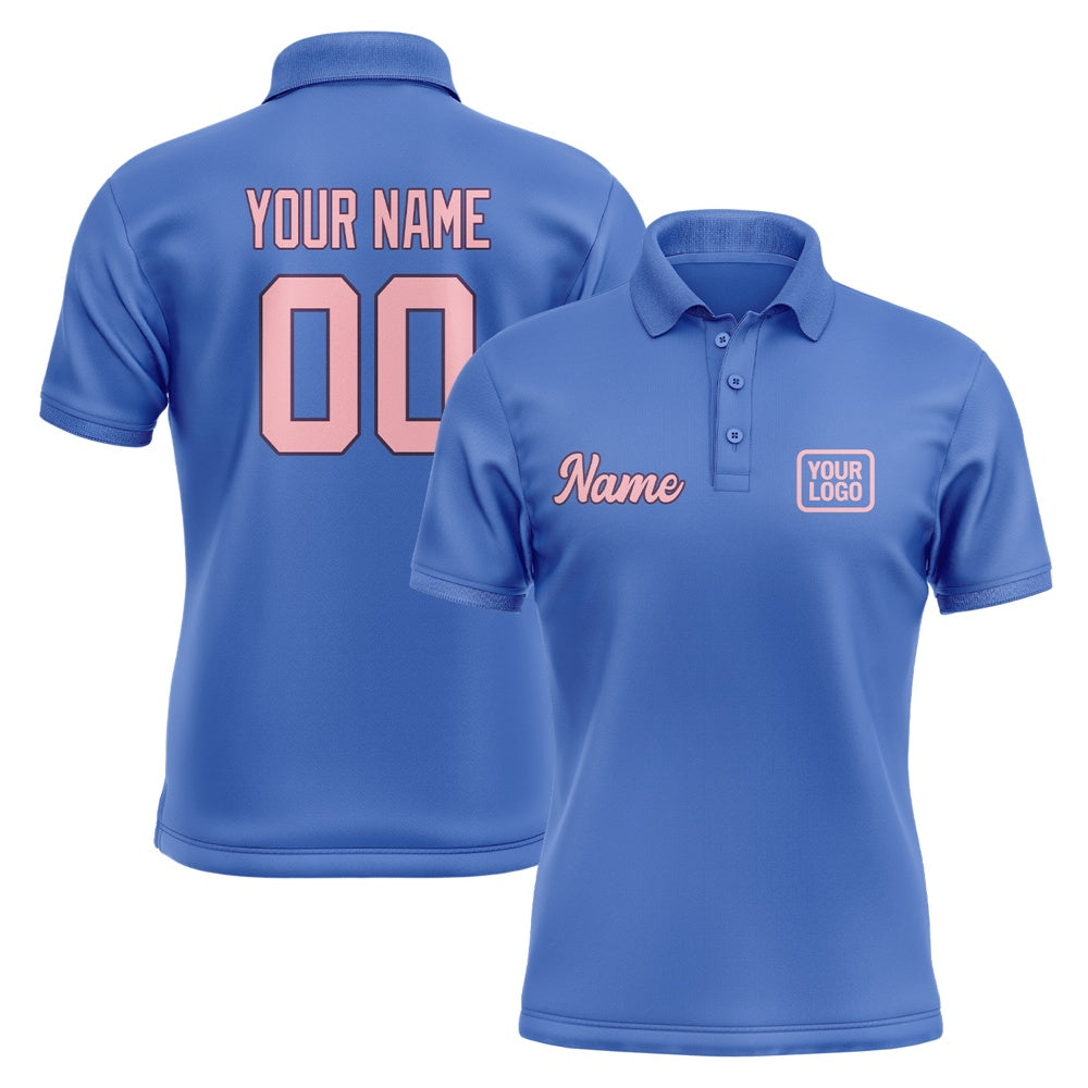Custom Sky Blue Light Pink Short-Sleeve Polo Shirt