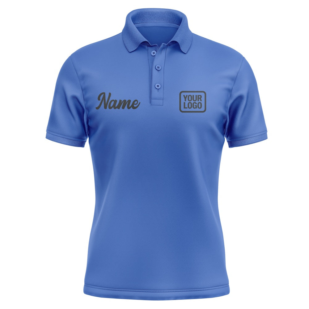Custom Sky Blue Black Short-Sleeve Polo Shirt