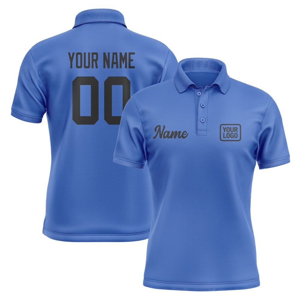 Custom Sky Blue Black Short-Sleeve Polo Shirt
