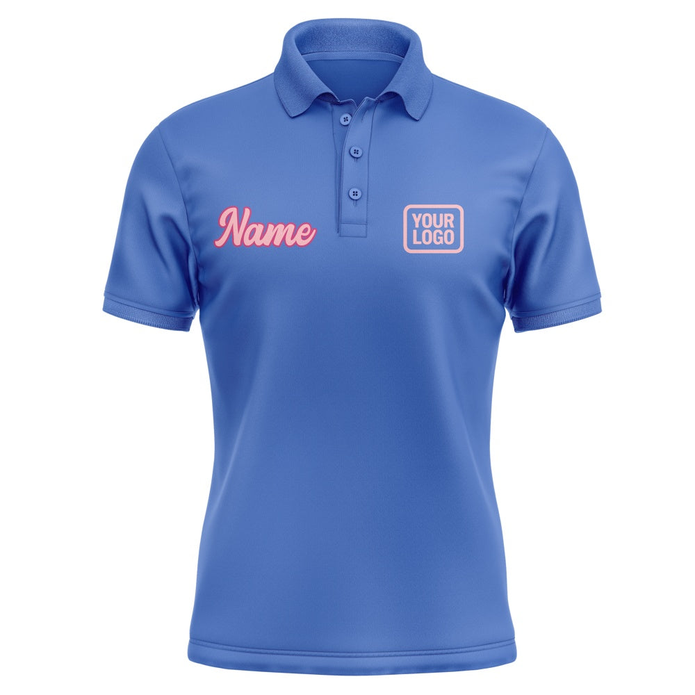 Custom Sky Blue Light Pink Short-Sleeve Polo Shirt