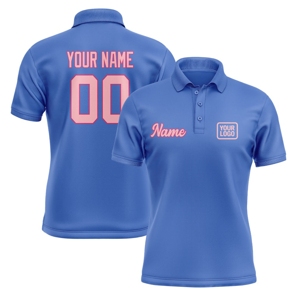 Custom Sky Blue Light Pink Short-Sleeve Polo Shirt