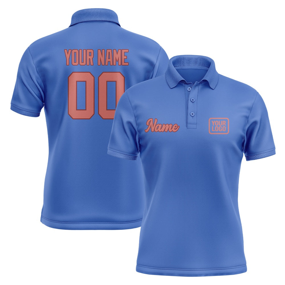 Custom Sky Blue Copper Rose Short-Sleeve Polo Shirt