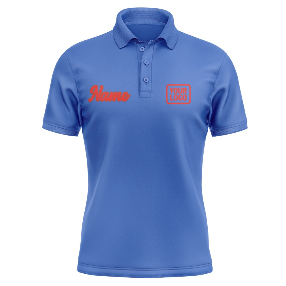 Custom Sky Blue Orange Red Short-Sleeve Polo Shirt