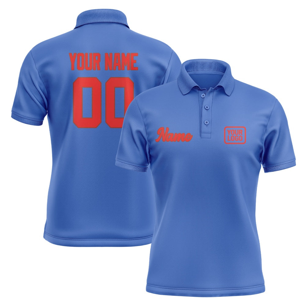 Custom Sky Blue Orange Red Short-Sleeve Polo Shirt