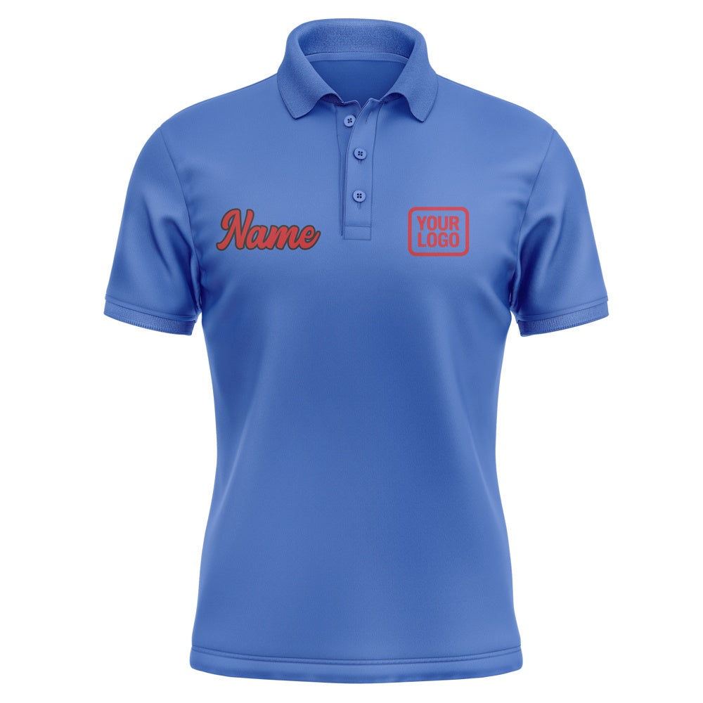 Custom Sky Blue Red Short-Sleeve Polo Shirt