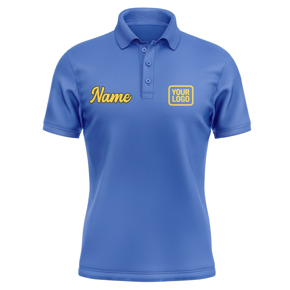 Custom Sky Blue Gold Short-Sleeve Polo Shirt