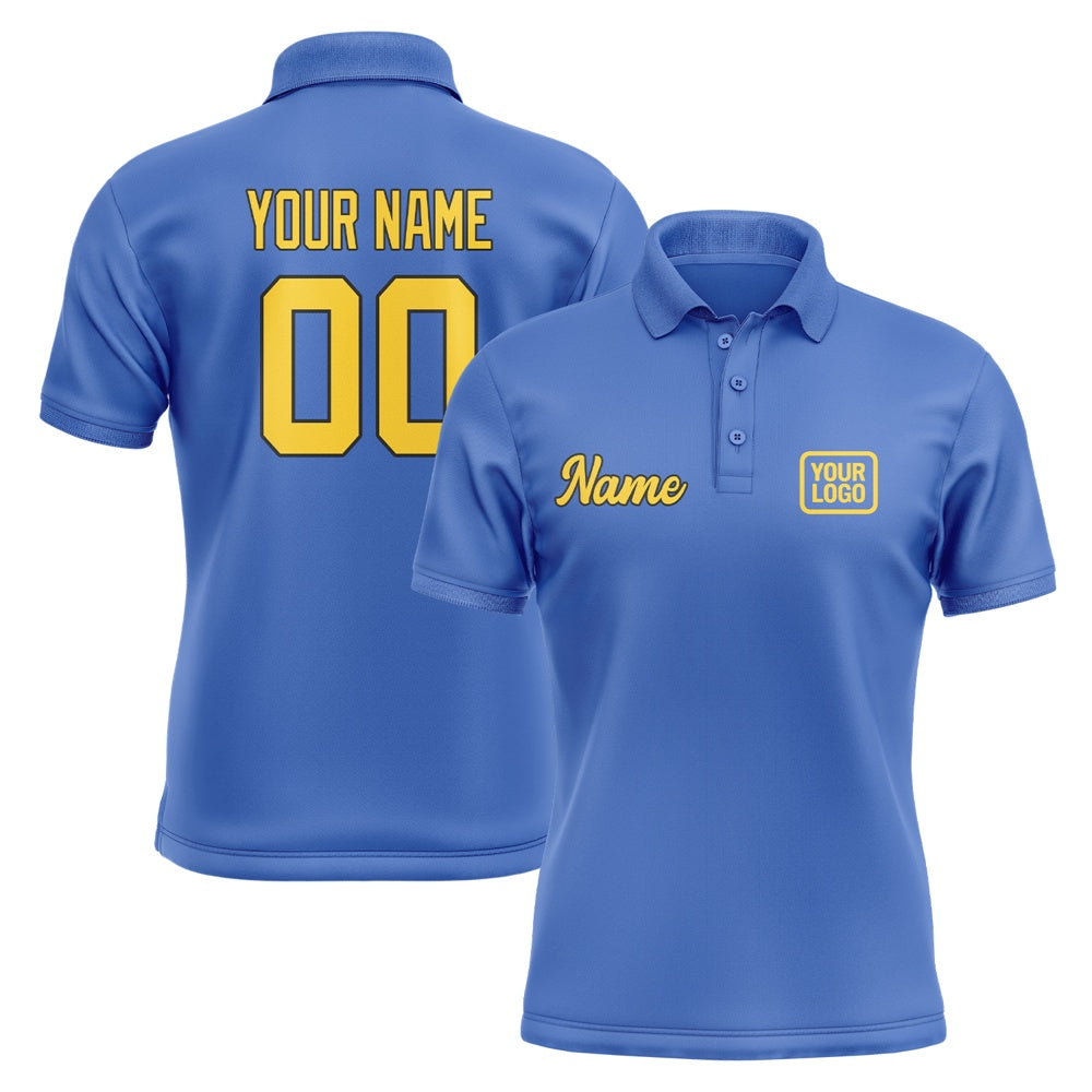 Custom Sky Blue Gold Short-Sleeve Polo Shirt
