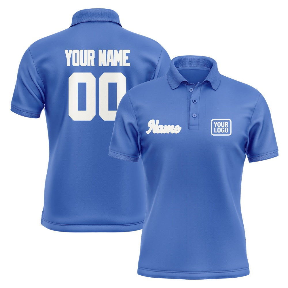 Custom Sky Blue White Short-Sleeve Polo Shirt
