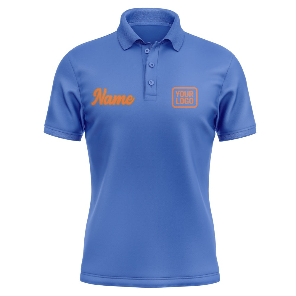 Custom Sky Blue Orange Short-Sleeve Polo Shirt