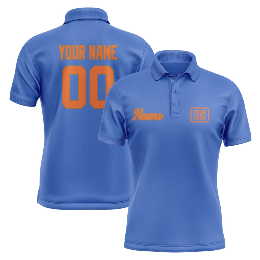 Custom Sky Blue Orange Short-Sleeve Polo Shirt
