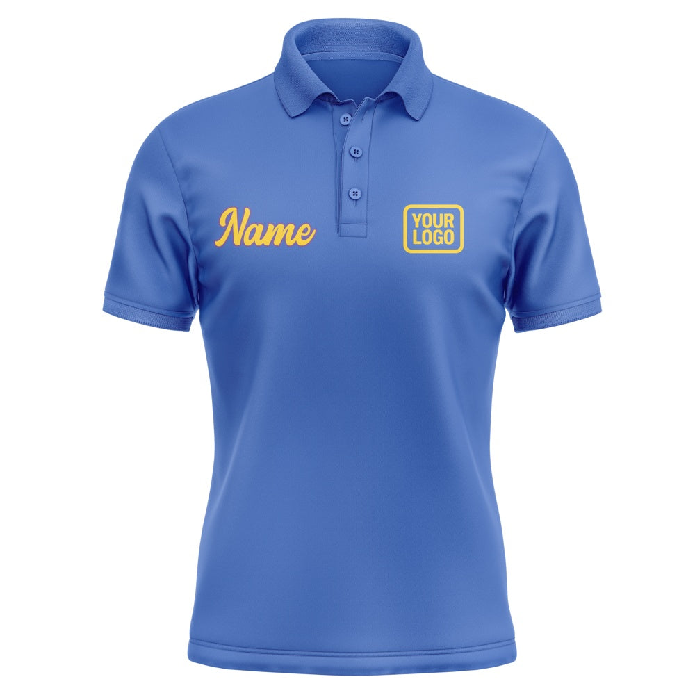 Custom Sky Blue Gold Short-Sleeve Polo Shirt