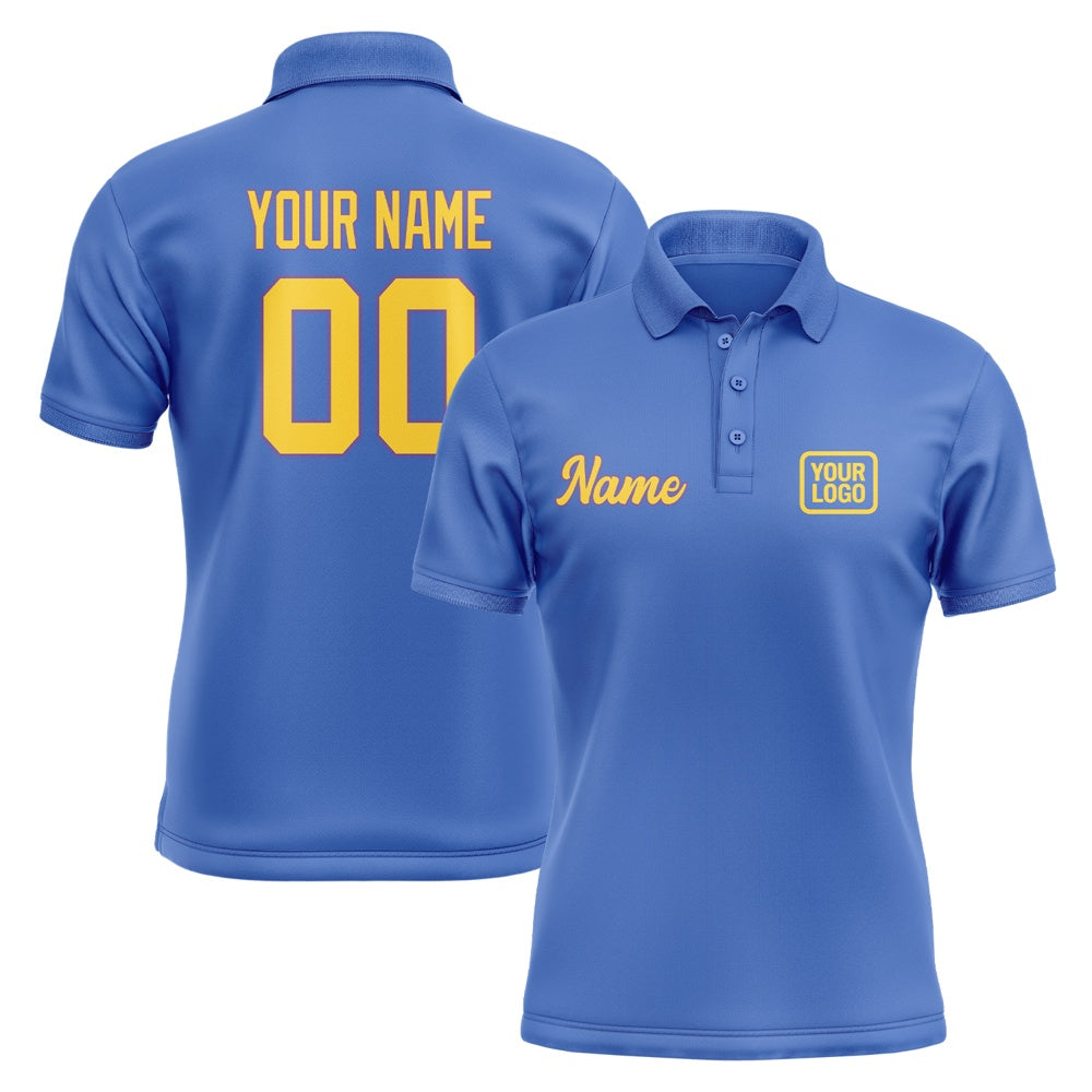 Custom Sky Blue Gold Short-Sleeve Polo Shirt