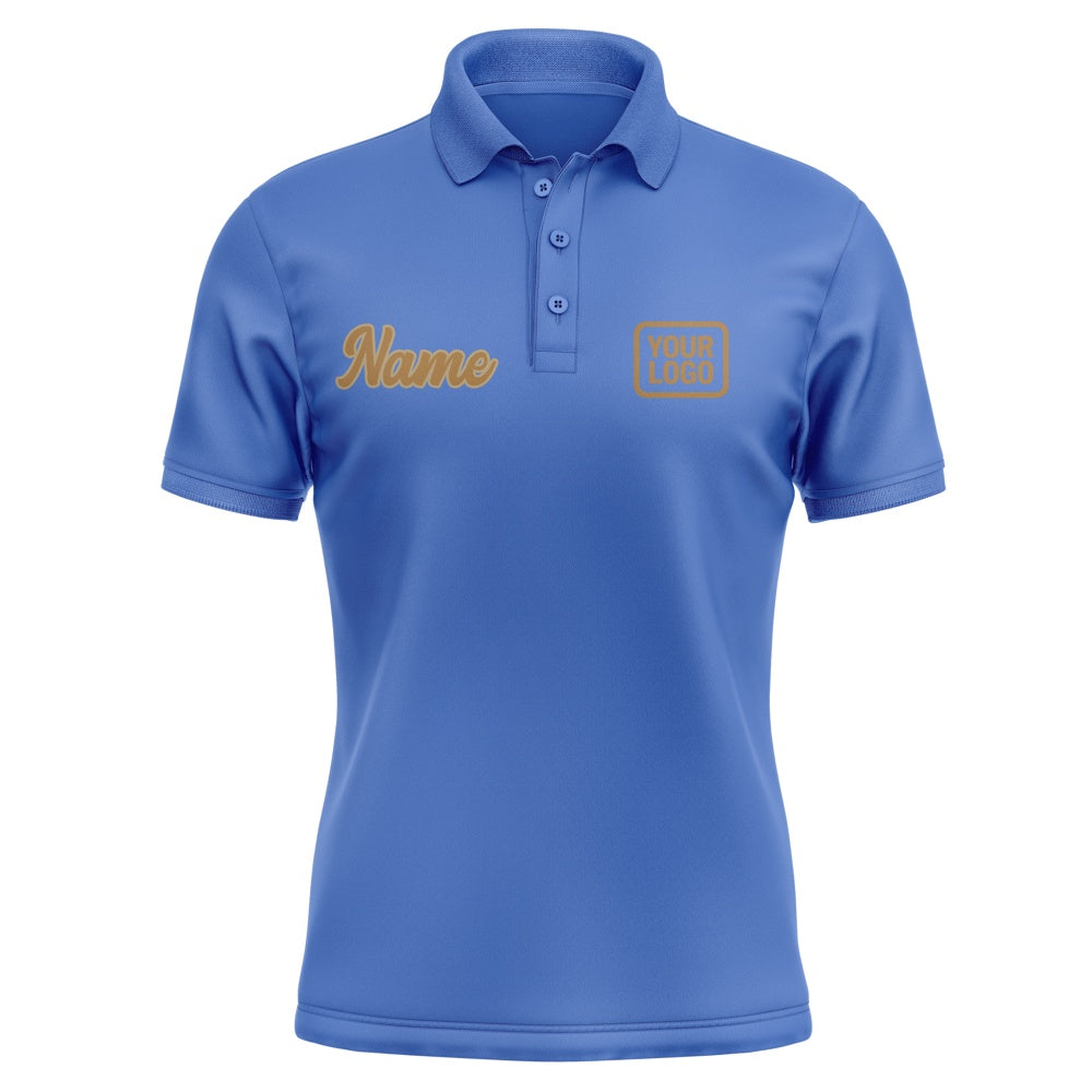 Custom Sky Blue Khaki Short-Sleeve Polo Shirt