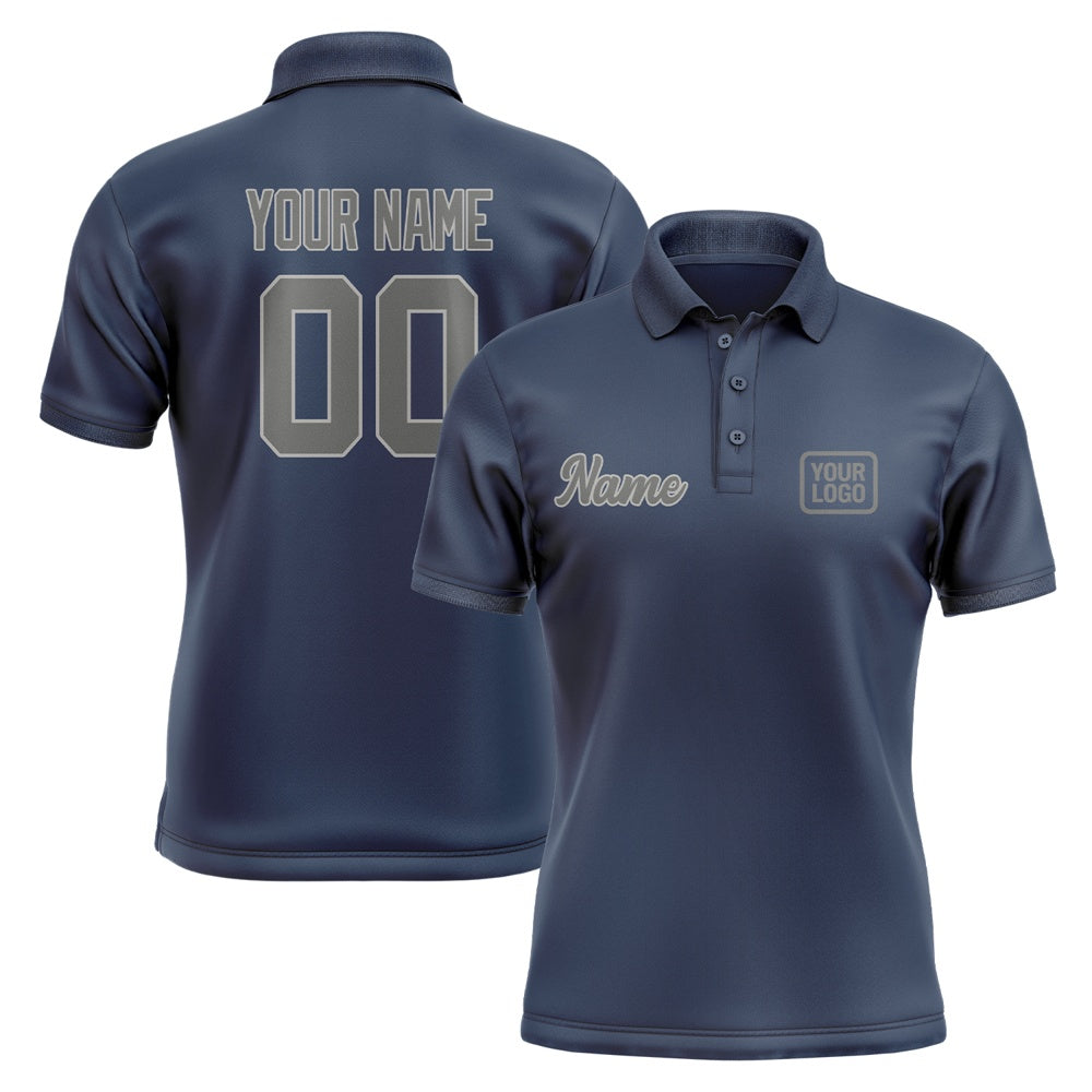 Custom Blue Dark Grey Short-Sleeve Polo Shirt