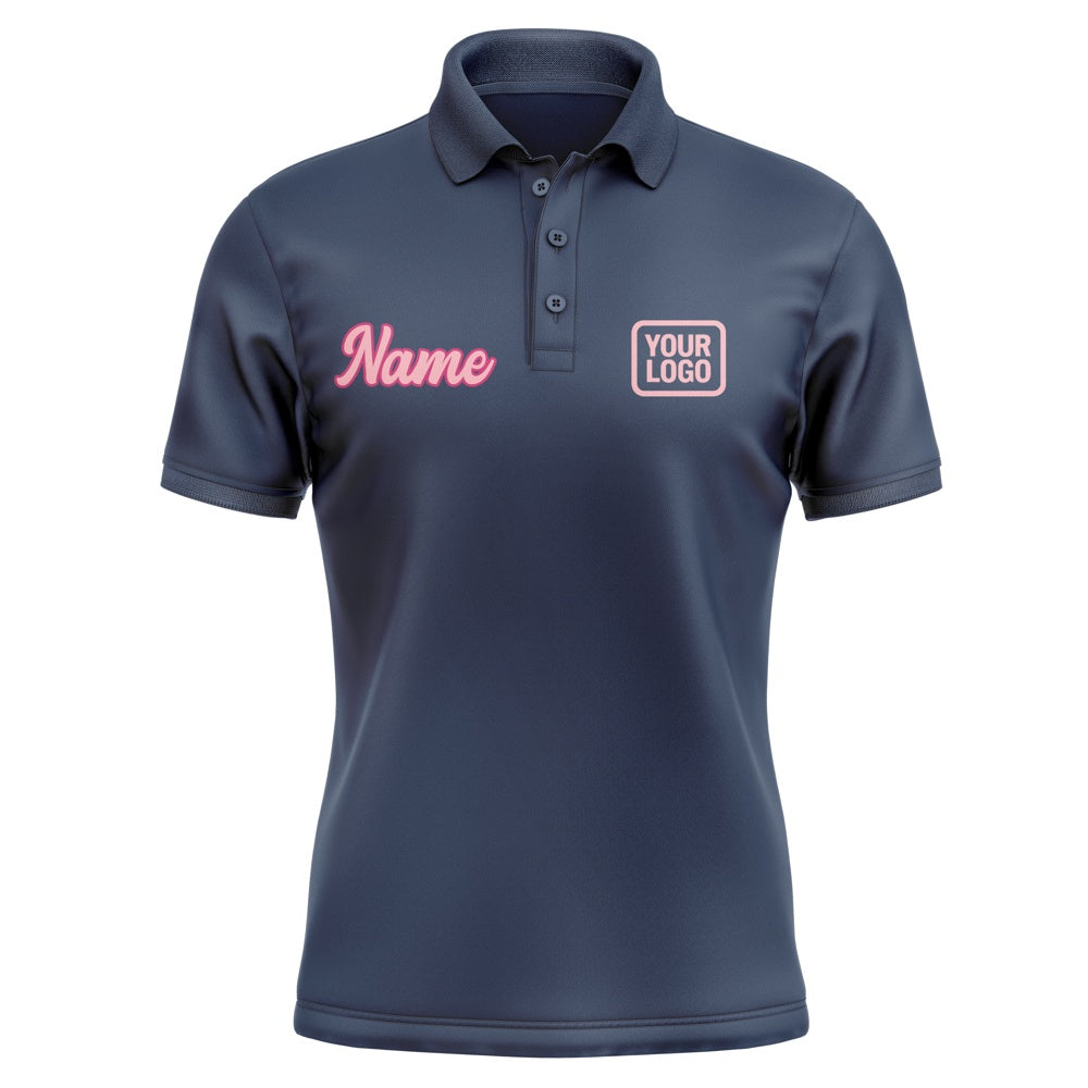 Custom Blue Light Pink Short-Sleeve Polo Shirt