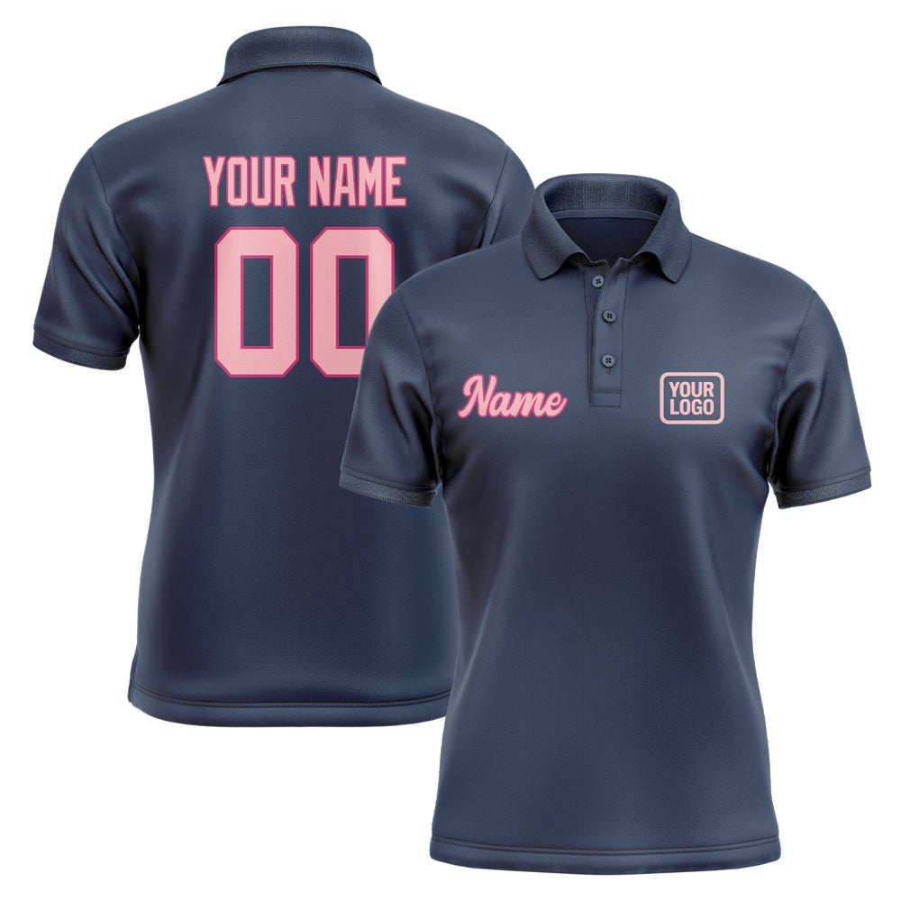 Custom Blue Light Pink Short-Sleeve Polo Shirt