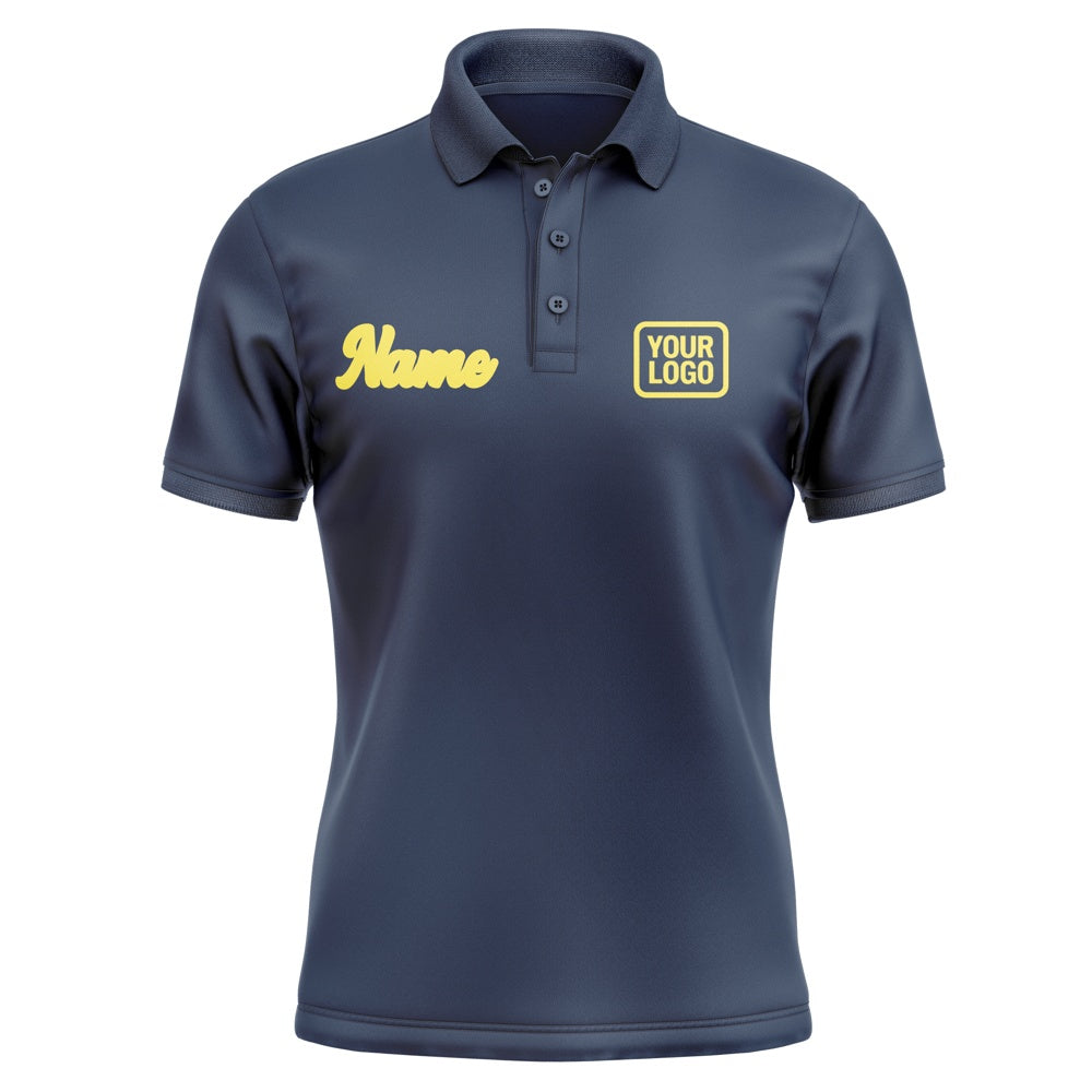 Custom Blue Light Yellow Short-Sleeve Polo Shirt