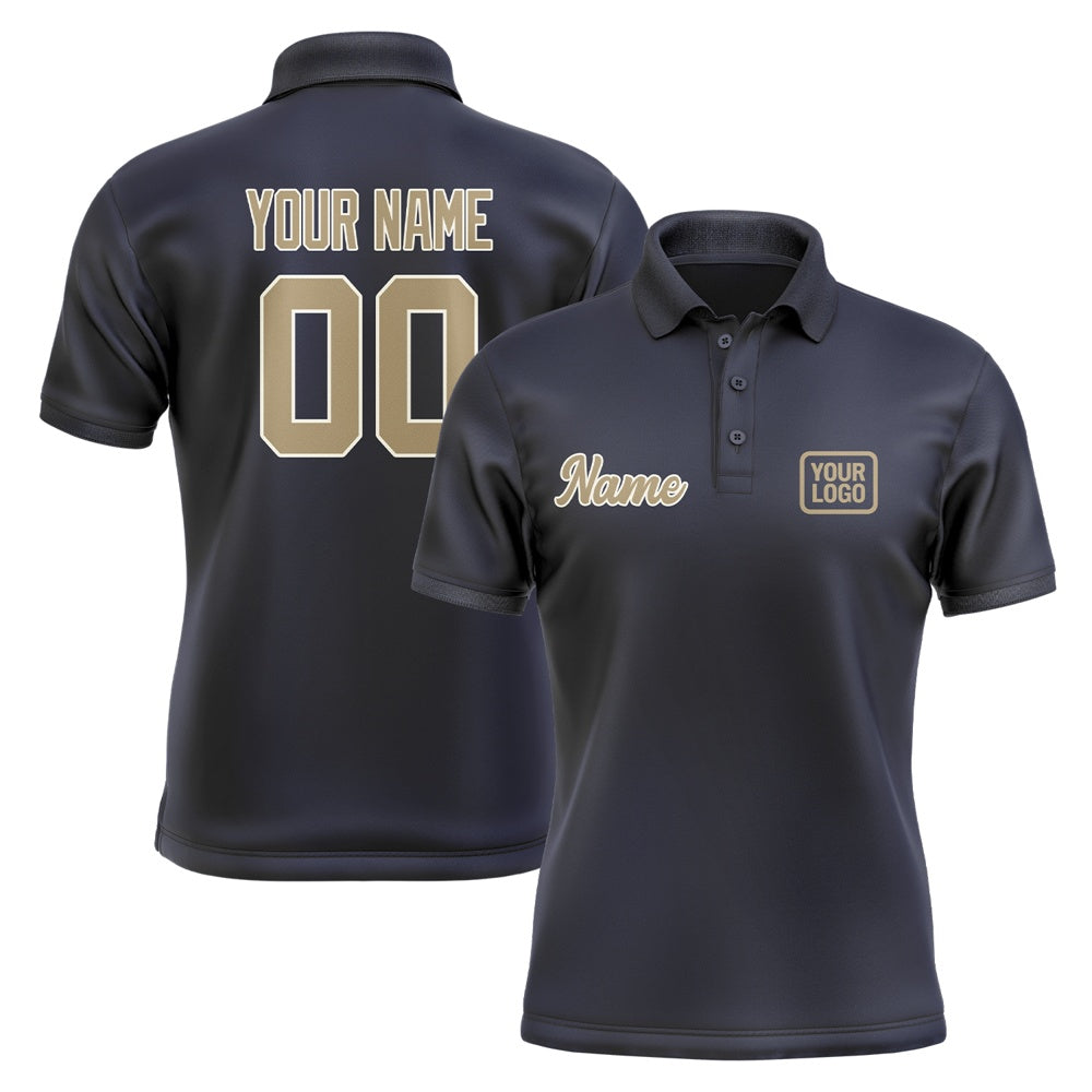 Custom Navy Light Khaki Short-Sleeve Polo Shirt
