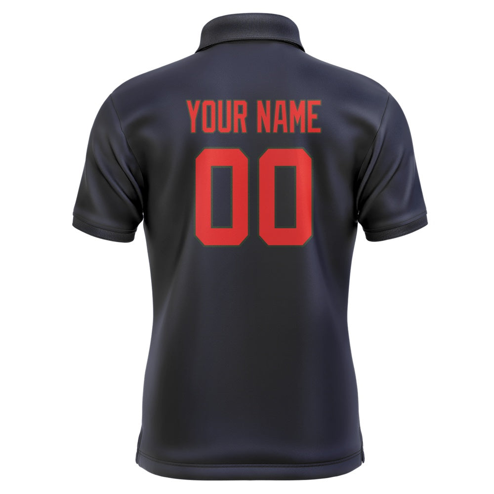 Custom Navy Orange Red Short-Sleeve Polo Shirt